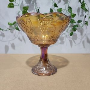 Carnival Glass Pedestal Compote - 1970's Indiana Harvest gold (Amber)